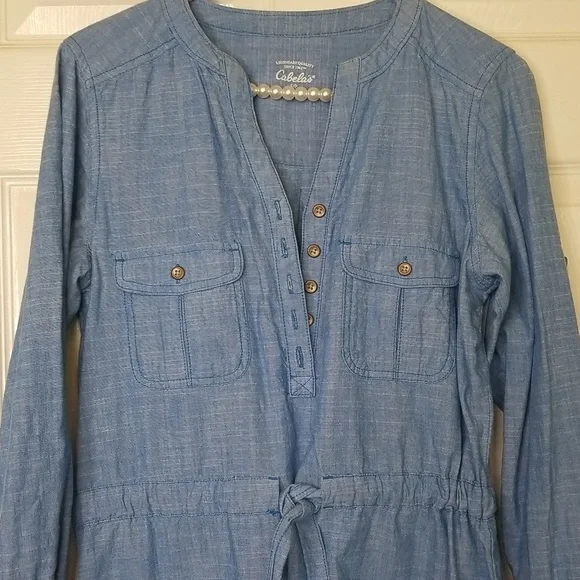 Cabela's Blue Denim Long Sleeve Chambray Shirt Dress Size Small Petite - Picture 2 of 12